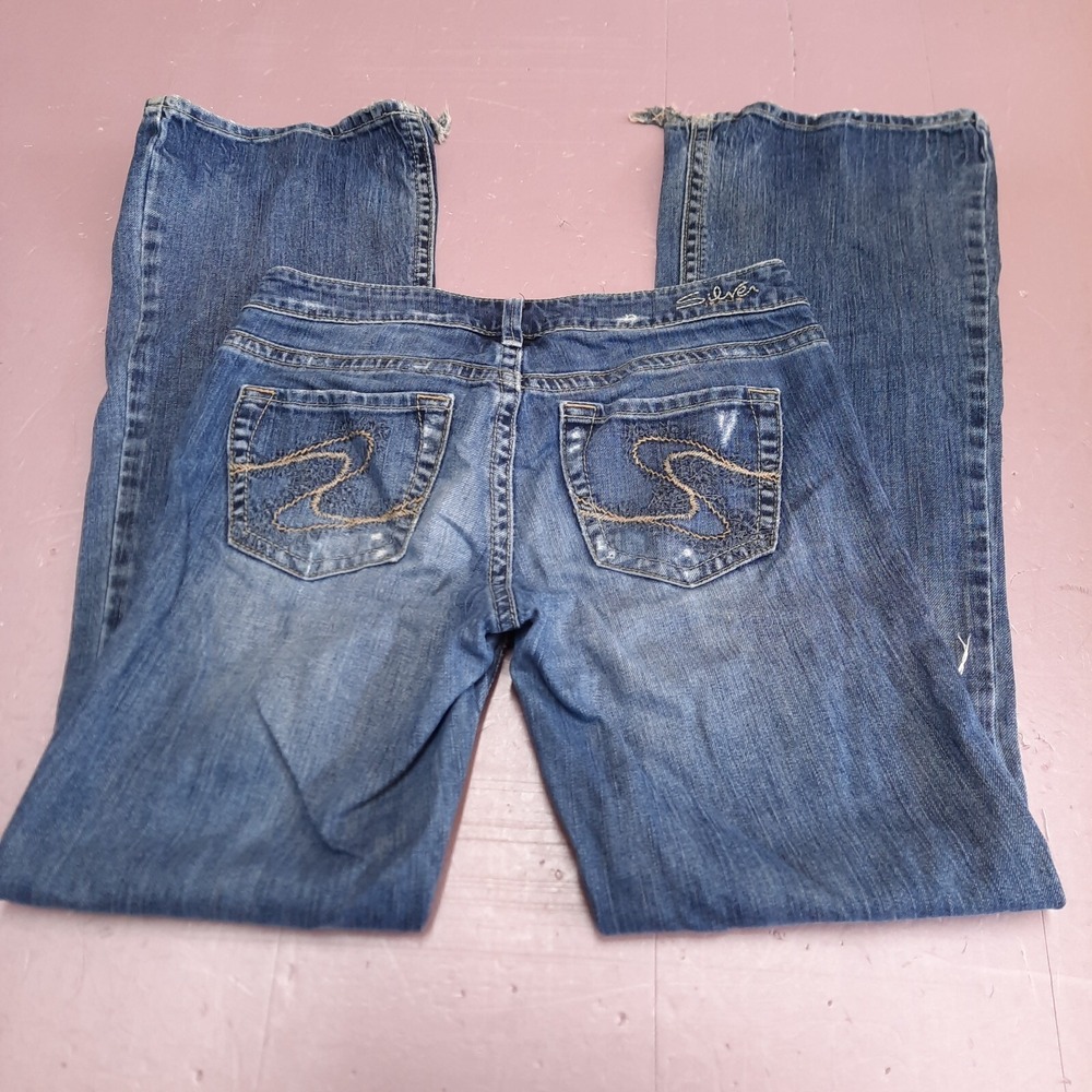 Silver Jeans Women 26x33 Blue‎ Aiko Bootcut Stretch Ladies Distressed Pants